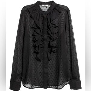 H&M Black Sheer Ruffle Blouse